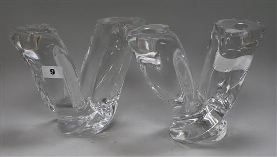 A pair of 1960s glass candelabra, signed